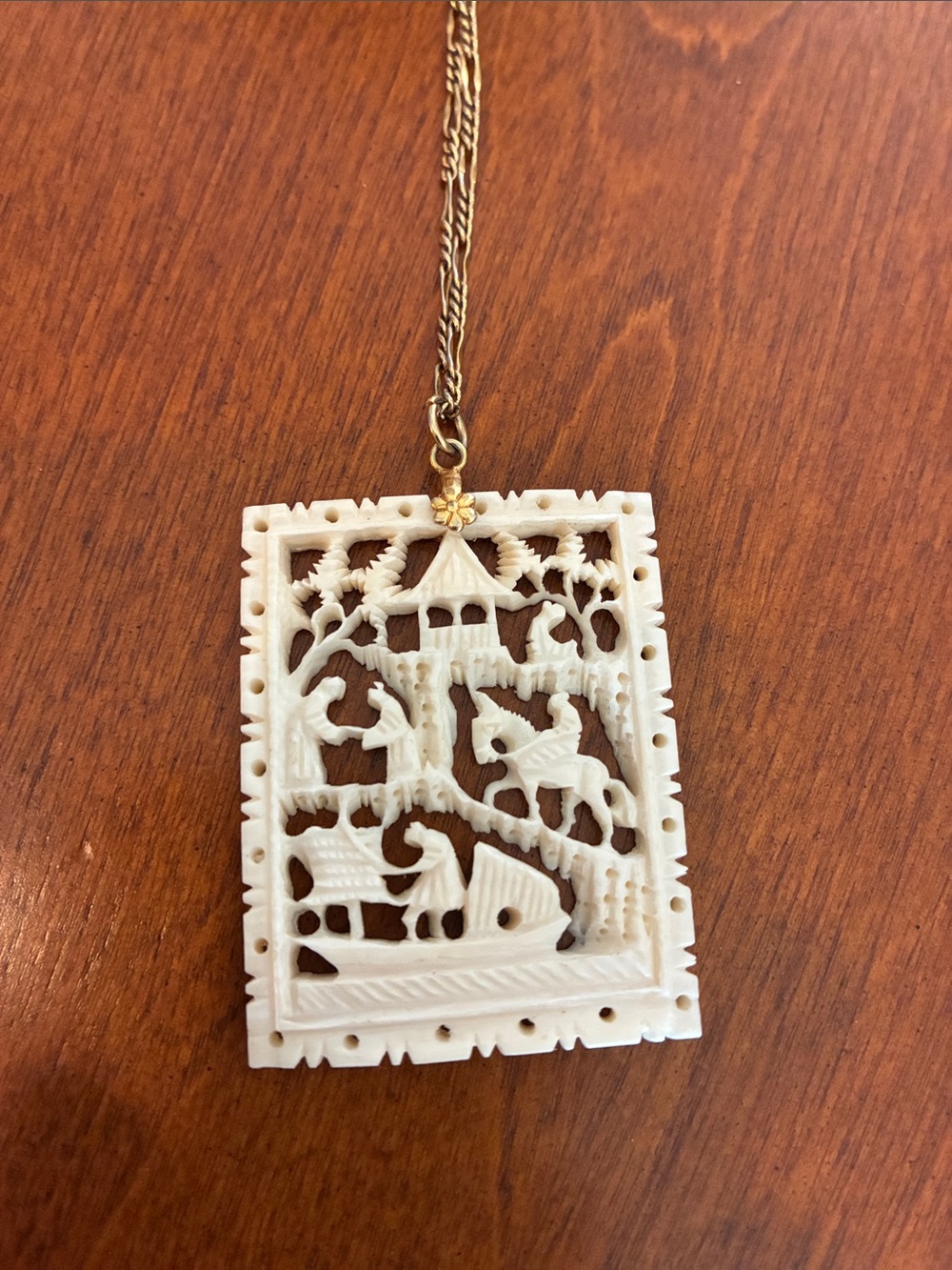 Vintage Mid Century Asian Bovine Bone Carved pendant